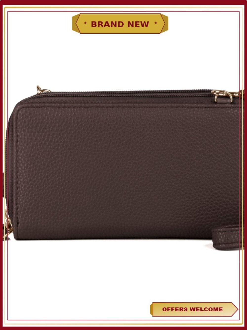 Pebble Vegan Leather RFID Double Zip Organizer Wallet with Strap